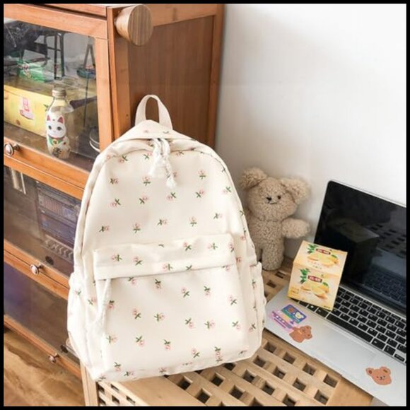 Canvas Backpack Daypack Casual Floral Print Adjustable Straps Lightweight Travel main image 4